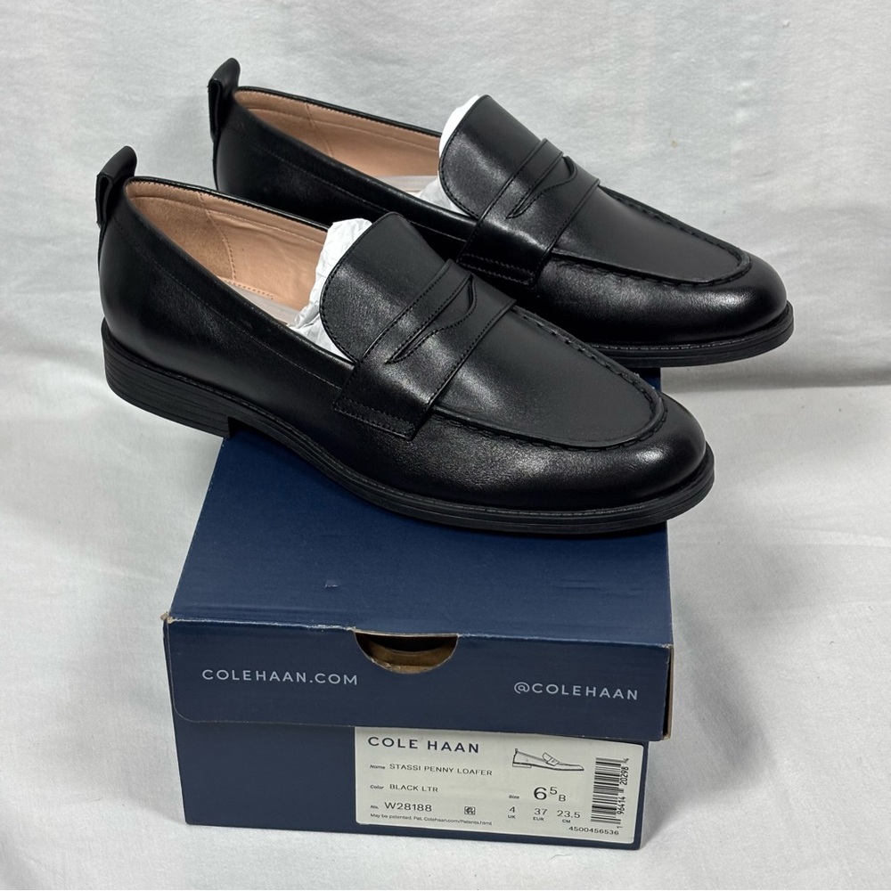 Cole Haan Stassi Penny Loafer Women’s Black Leather W28188 New